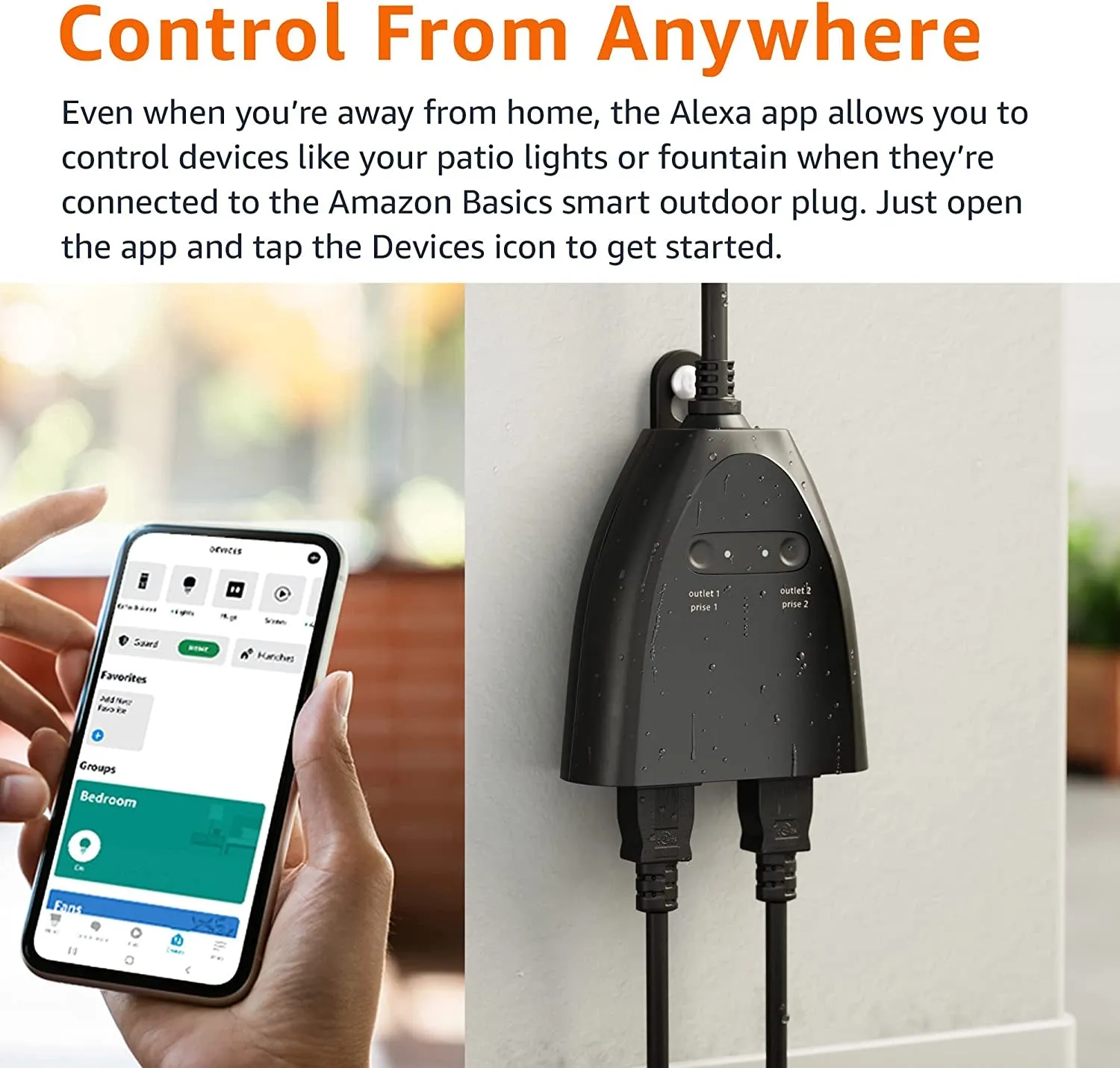 - Outdoor Smart Plug with 2 Individually Controlled Outlets, Works with Alexa Only, 2.4 Ghz Wi-Fi, No Hub Required, Black, 3.71 X 1.81 X 5.04 Inches