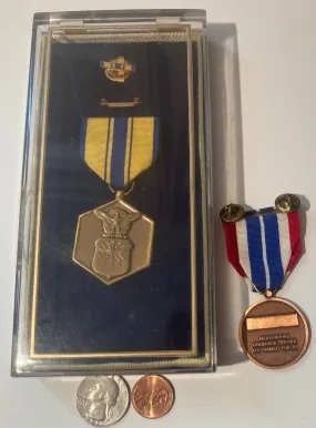 2 Vintage Metal Set of 2 Military Medals, Nice Box Case, Wall Hanging Case, For Military Merit, Meritoriously Underage Service