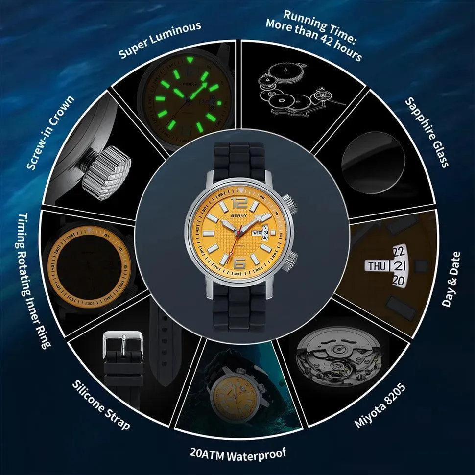 20ATM Diving Automatic Watch Super Waterproof Luminous Sapphire Self