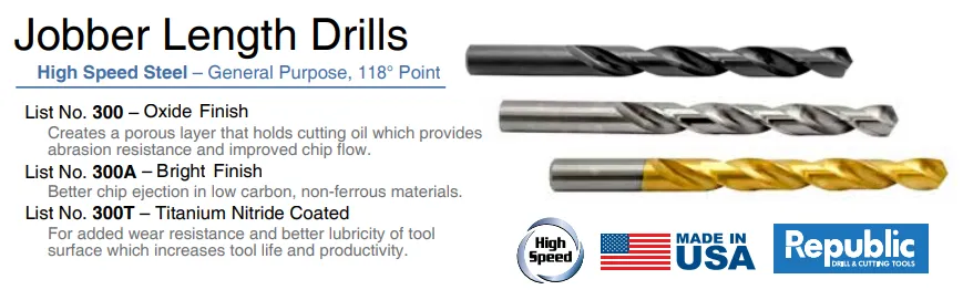 21pc 1/16-3/8 BY 64 Oxide Finish Creates a porous layer that holds cutting oil which provides abrasion resistance and improved chip flow. 118° Point Fractional Jobber Drill Sets Delivered in Huot Metal Case Made in the USA