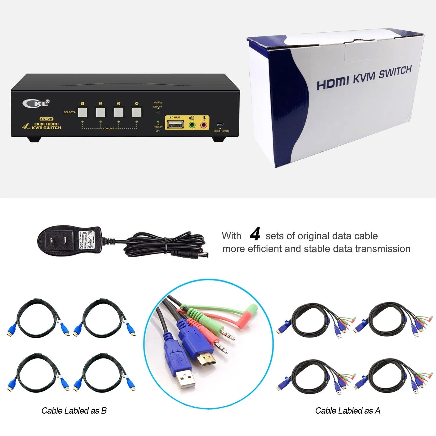 4 Port HDMI KVM Switch Dual Monitor 4K 30Hz CKL-942HUA