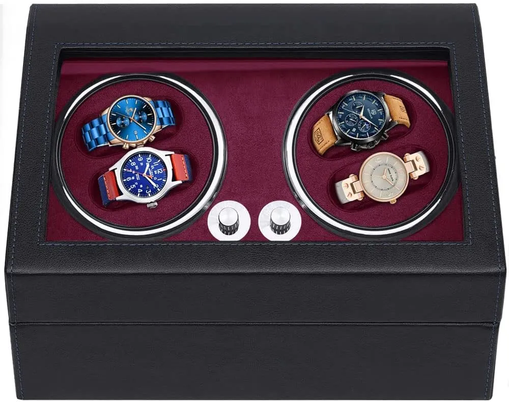 4-Slot Rotating Watch Winder With 6-Slot Watches Display Storage Blwl0052