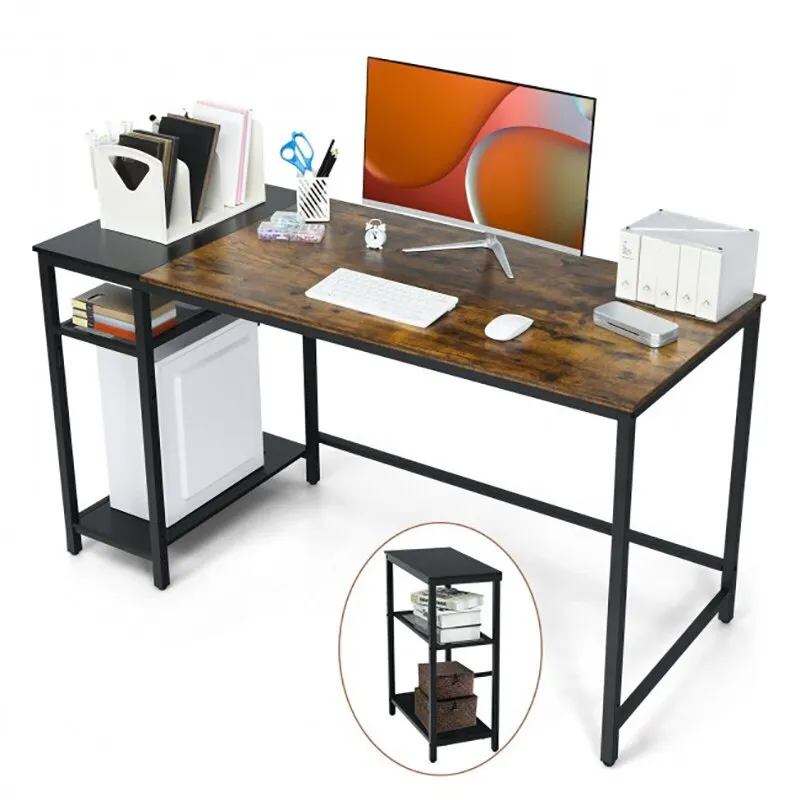 55 Inch Reversible Ergonomic Computer Desk Adjustable Storage Shelves Sturdy Heavy Duty Steel Frame Office Home Computer Desks