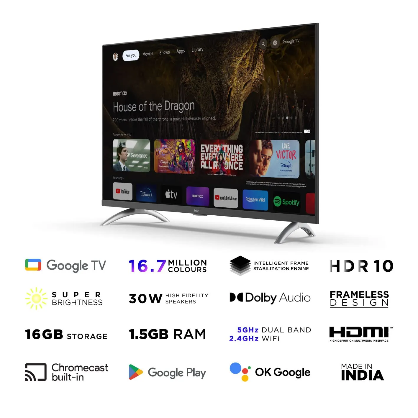 Acer 100 cm (40 inches) Advanced I Series Full HD Smart LED Google TV AR40GR2841FDFL (Black)