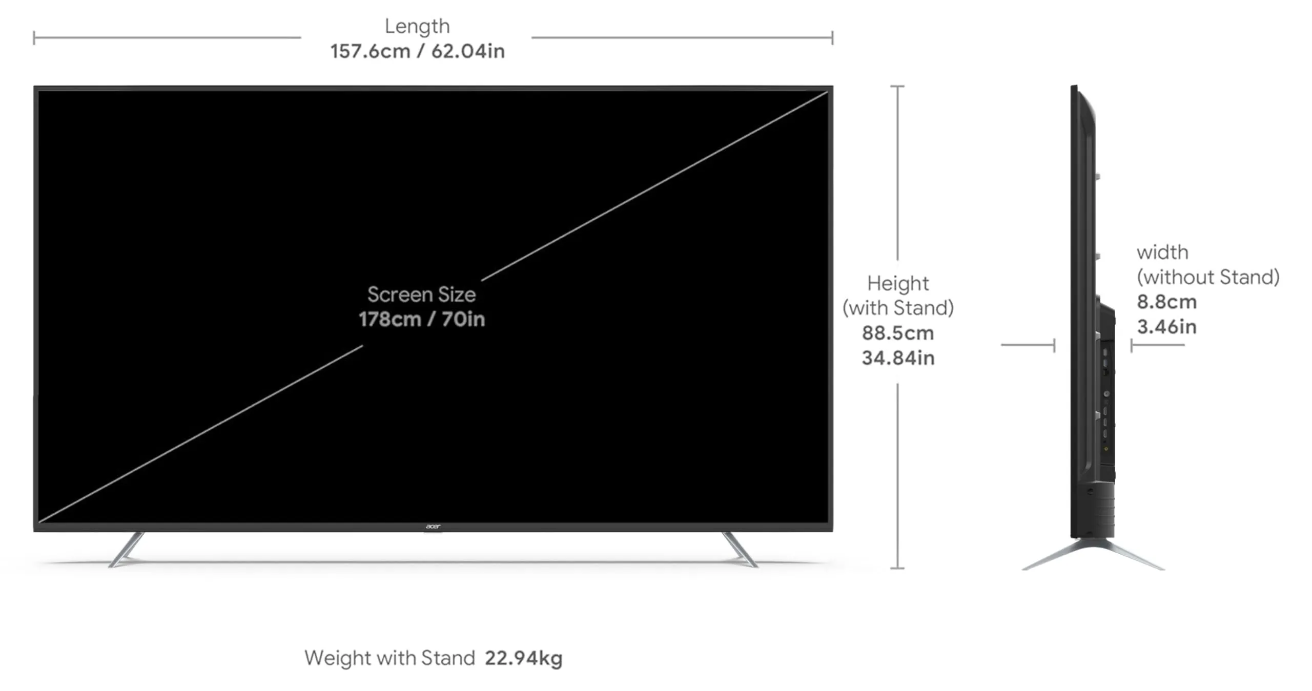 Acer 178 cm (70 inches) XL Series 4K Ultra HD Smart LED Google TV AR70GR2851UD (2023 Model) (Black)