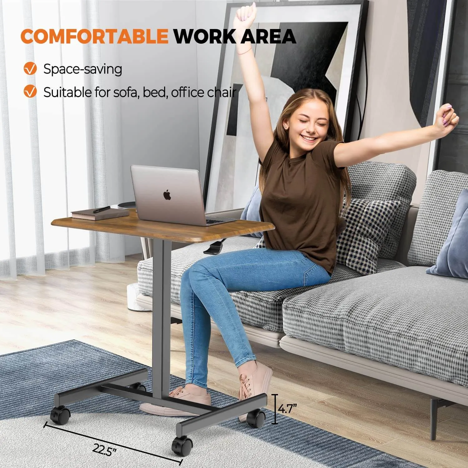 Adjustable Rolling Desk Laptop Computer Cart for Home, Office, Classroom,Overbed Table