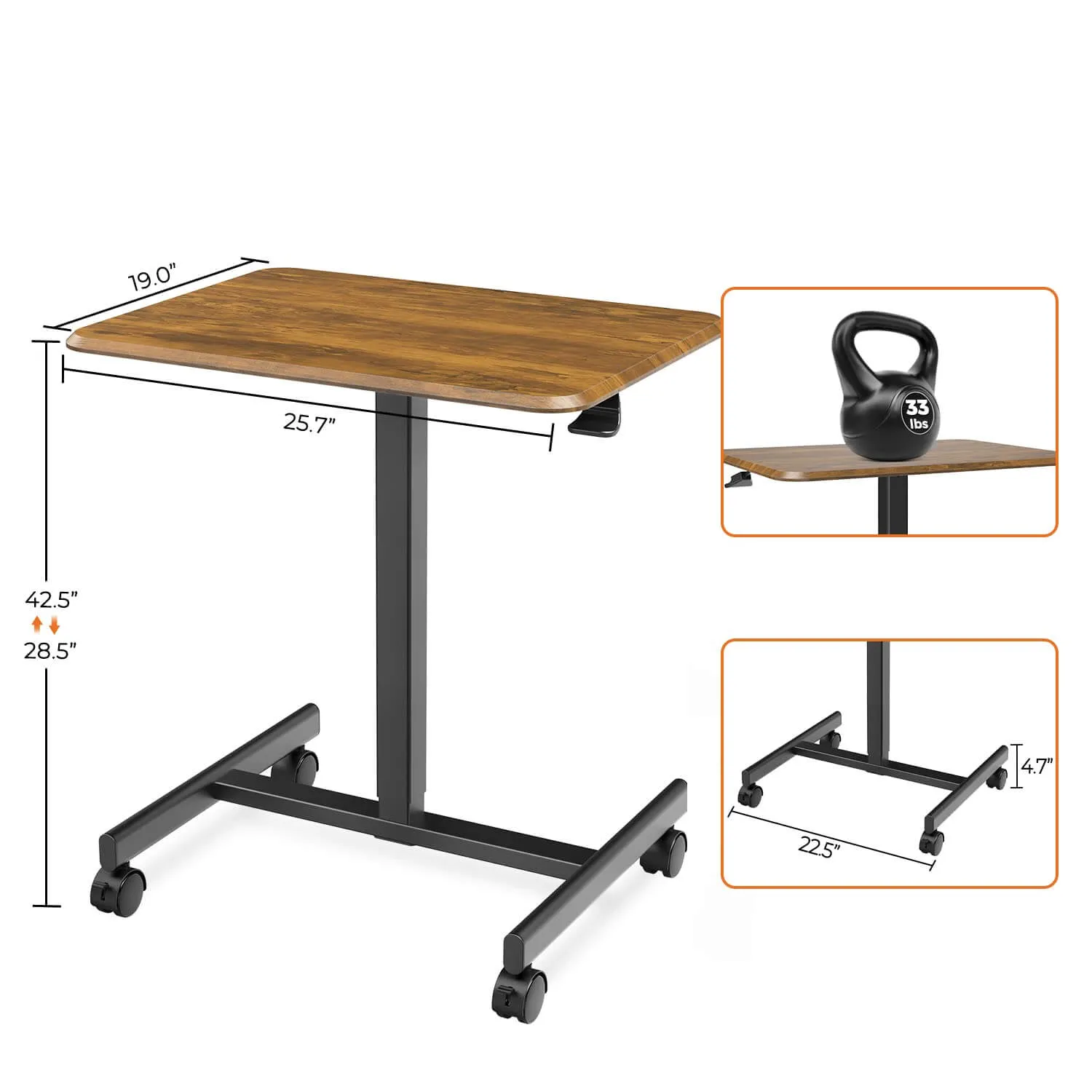 Adjustable Rolling Desk Laptop Computer Cart for Home, Office, Classroom,Overbed Table