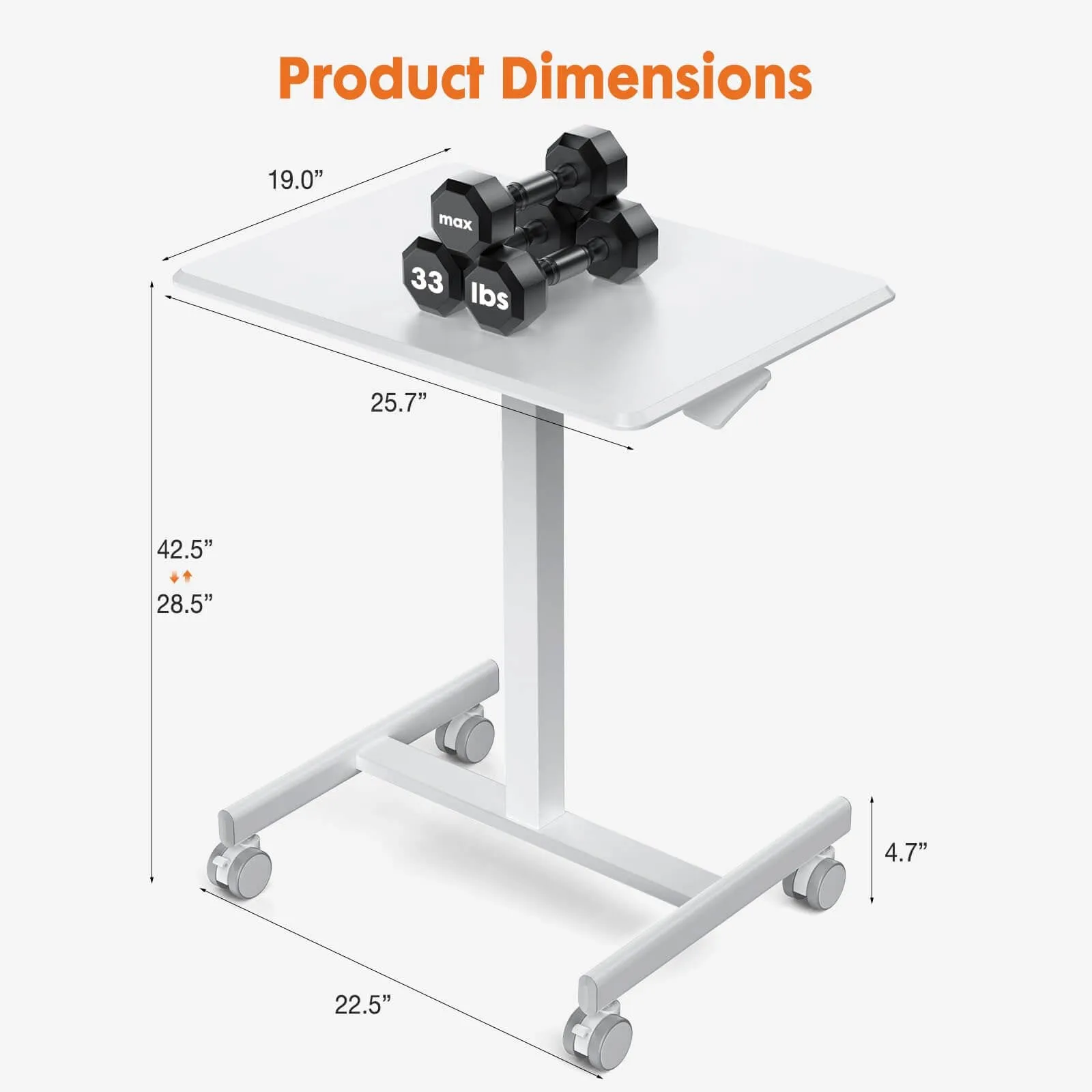 Adjustable Rolling Desk Laptop Computer Cart for Home, Office, Classroom,Overbed Table