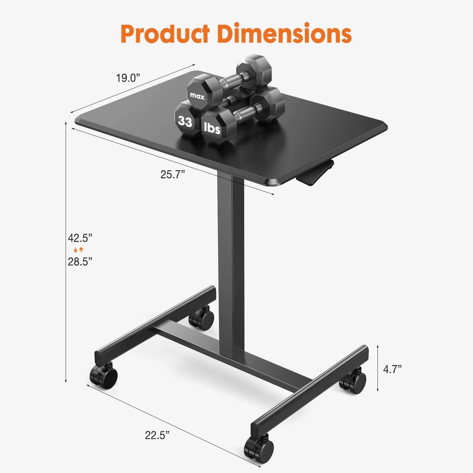 Adjustable Rolling Desk Laptop Computer Cart for Home, Office, Classroom,Overbed Table