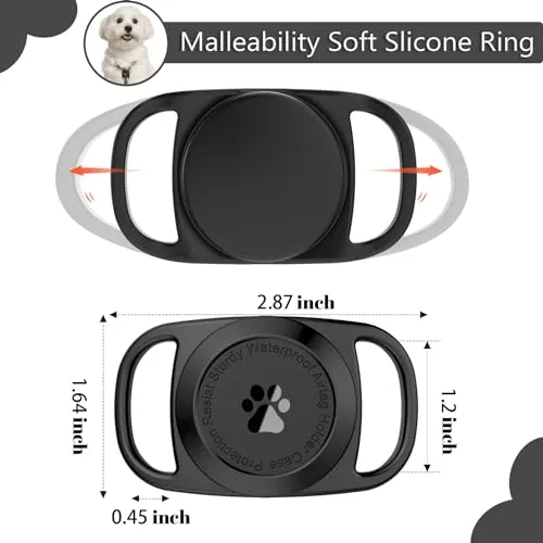 Airtag Dog Collar Holder, [1 Pack] Waterproof Protective Case for Apple AirTag, Durable & Lightweight with Full-Body Protection, Soft Silicone, Black