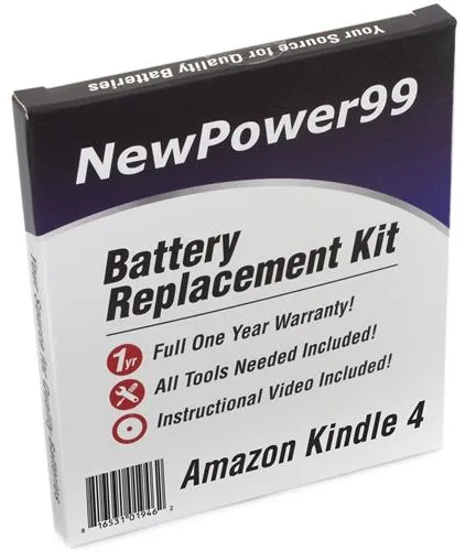 Amazon Kindle 4 Battery Replacement Kit with Video Instructions and Extended Life Battery