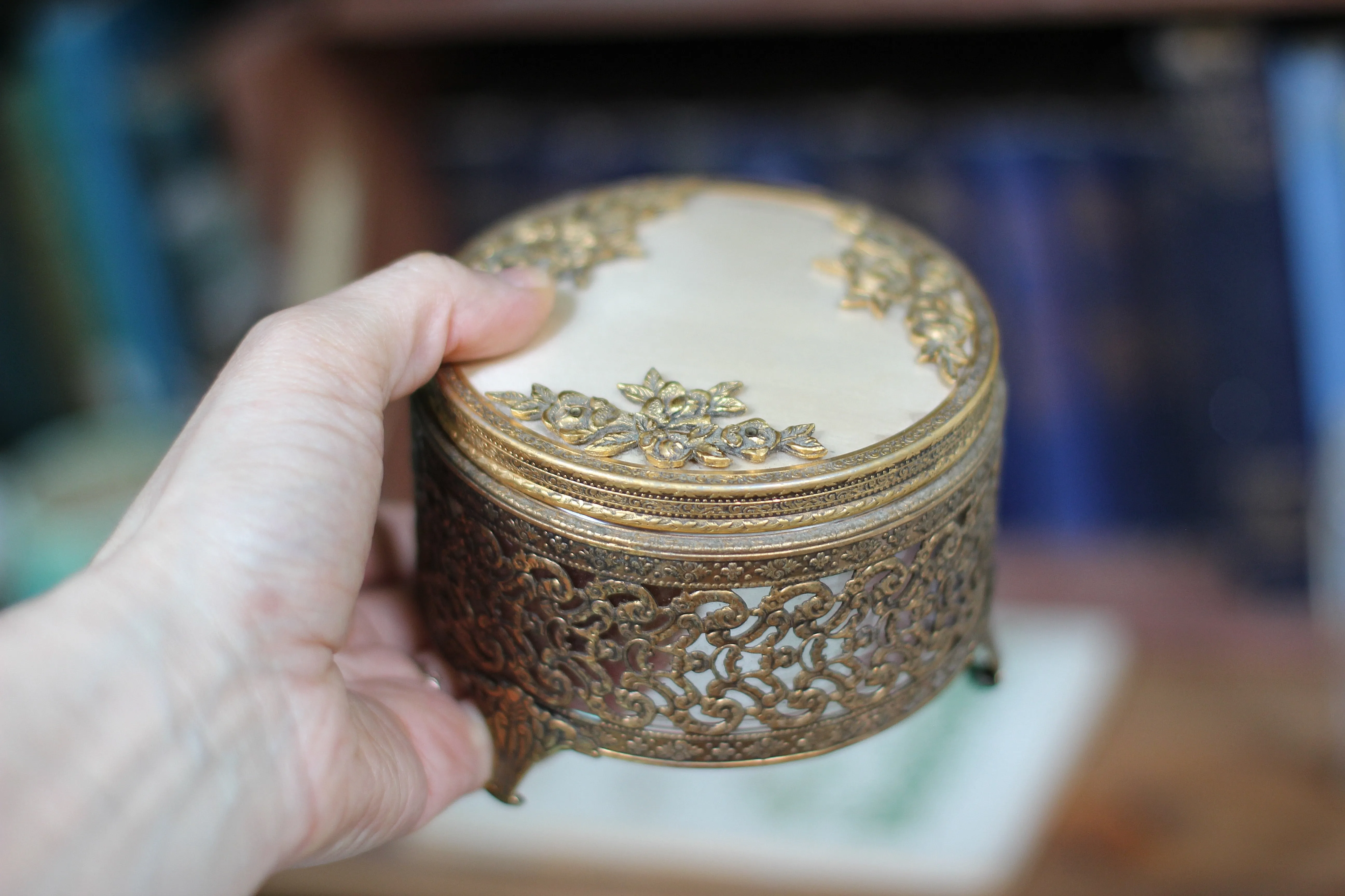 Antique Floral Filigree Bronze Jar