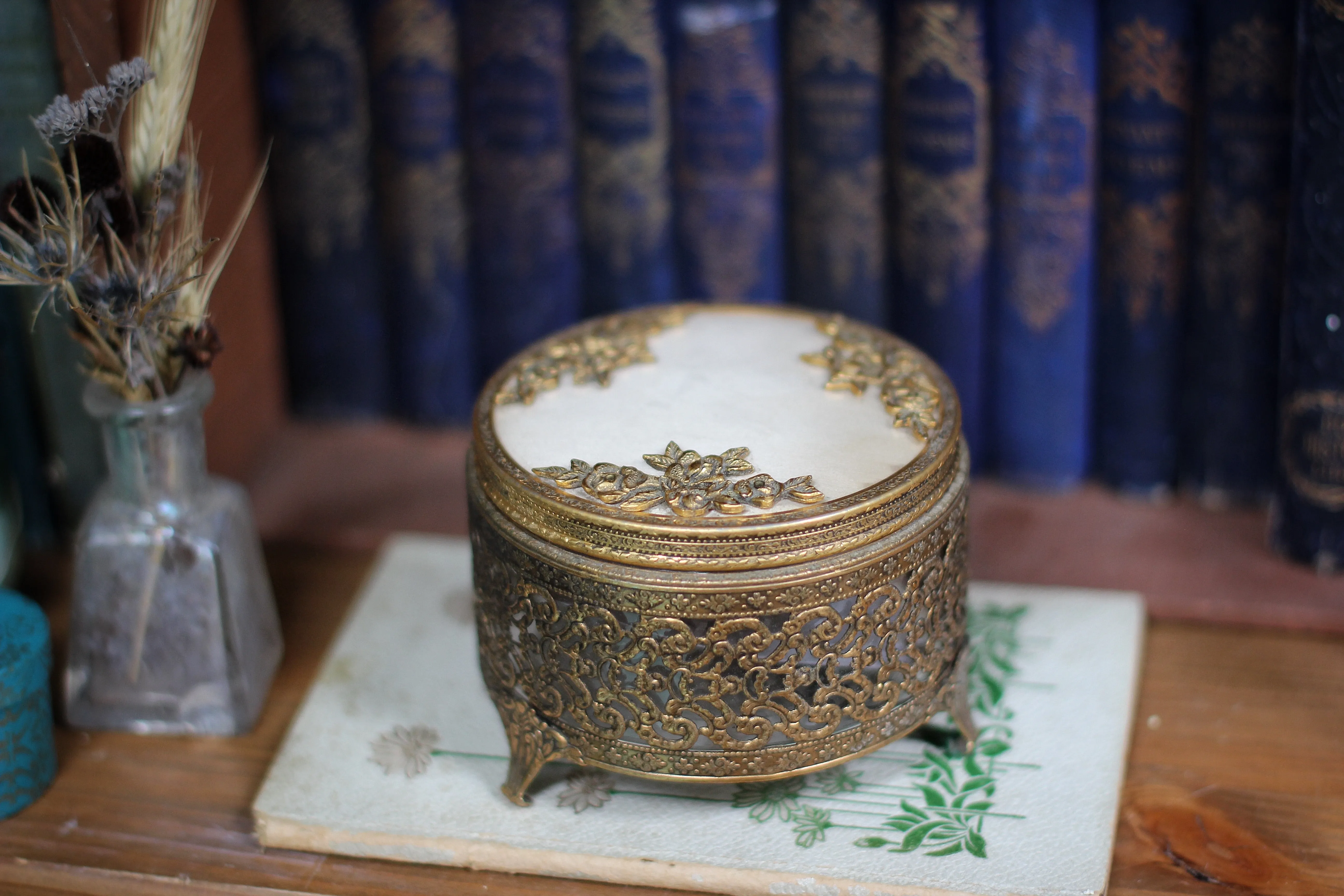 Antique Floral Filigree Bronze Jar