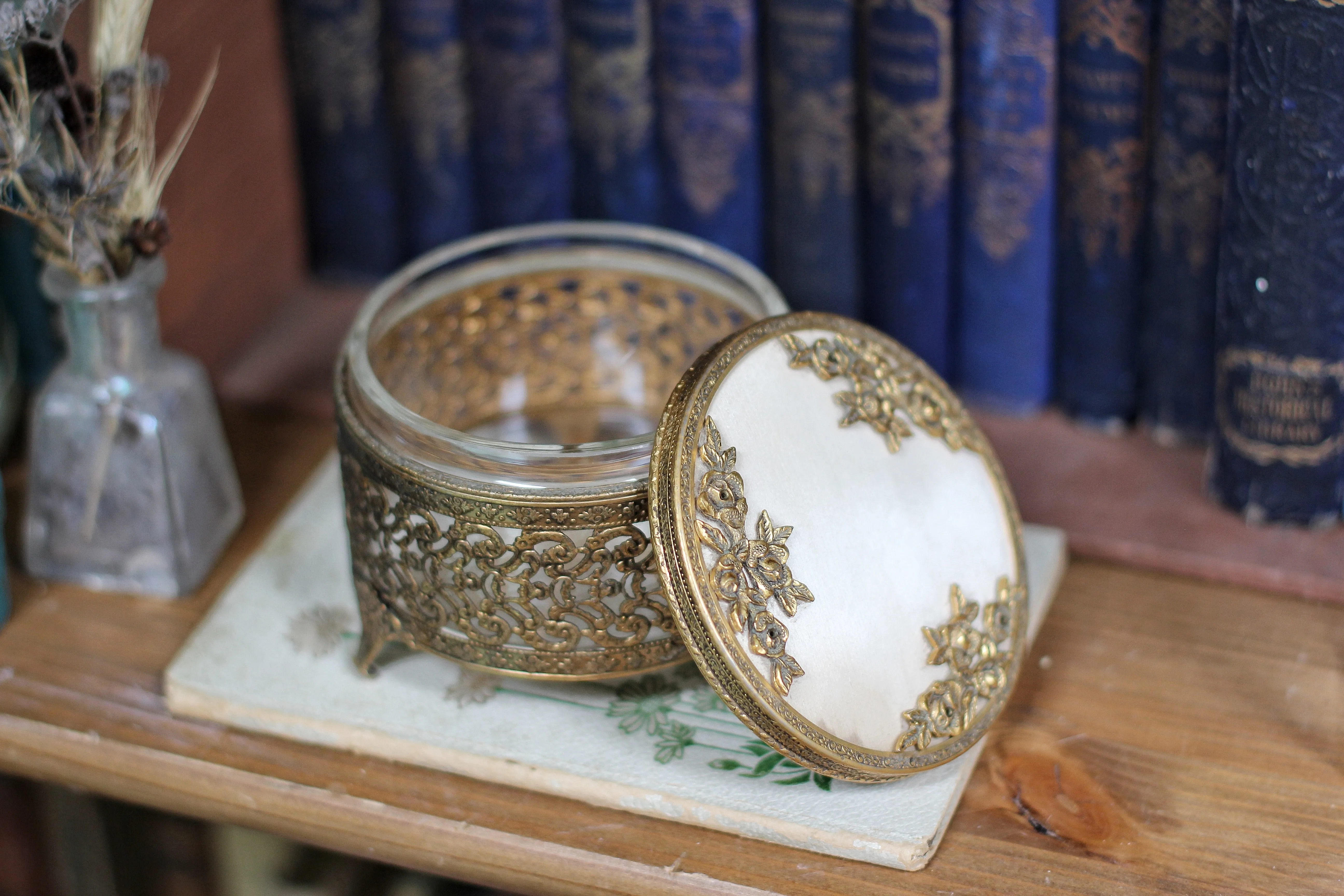 Antique Floral Filigree Bronze Jar