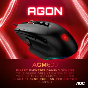 Aoc Agm600 Pixart Pwm3389 Rgb 16000 Dpi Wired Mouse Black