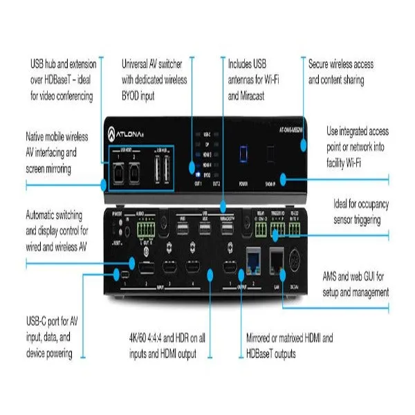 ATLONA AT-OME-MS52W Omega Series Multi-Format 5 x 2 Matrix Switcher - Black