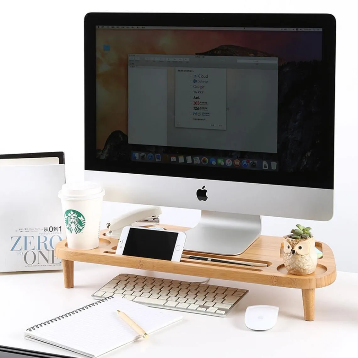 Bamboo Monitor Stand Organizer