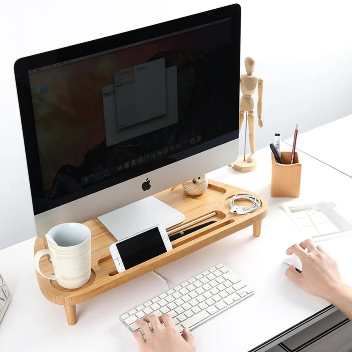 Bamboo Monitor Stand Organizer