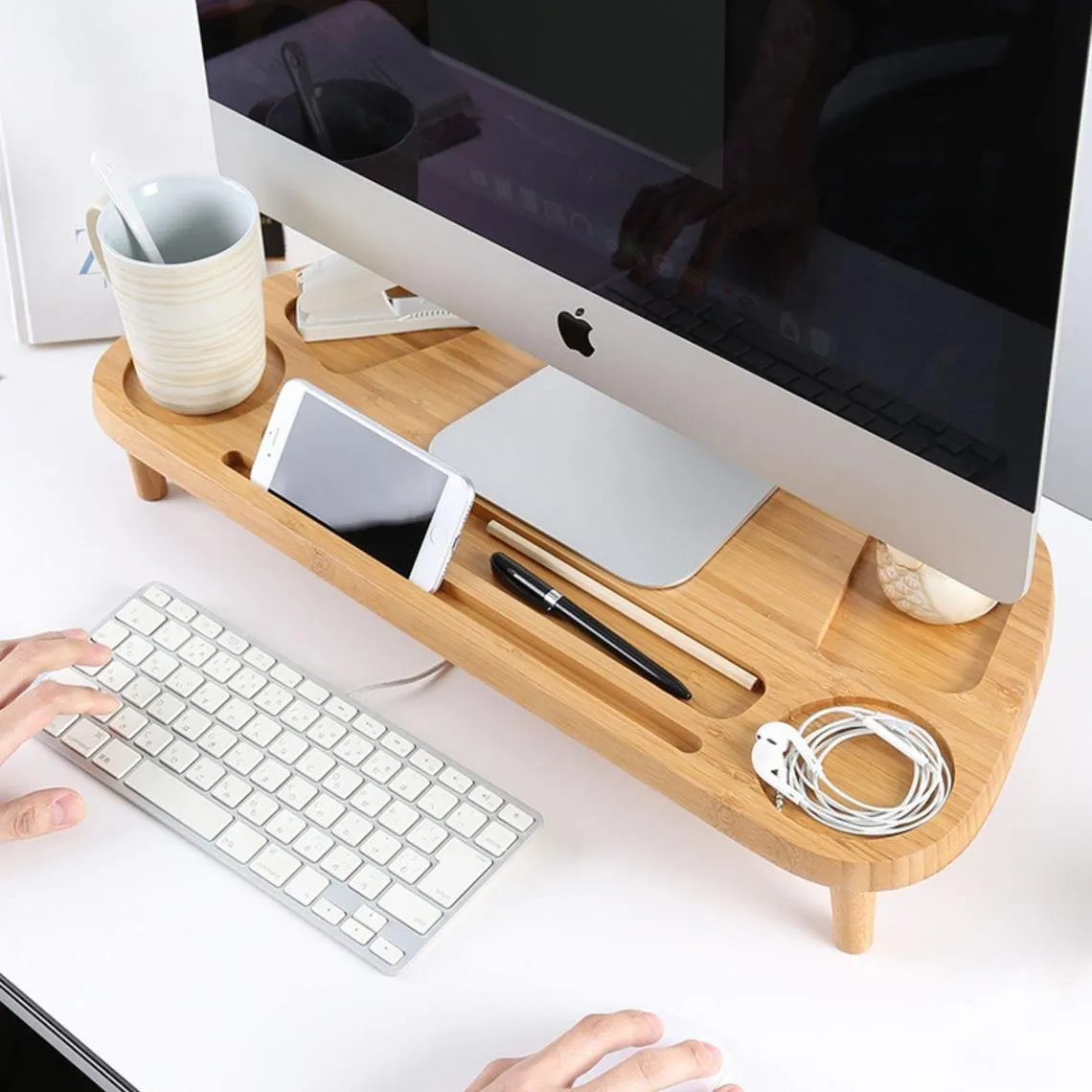 Bamboo Monitor Stand Organizer