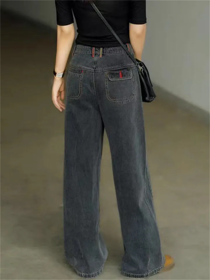 Black Color Loose High Waisted Girls Jeans