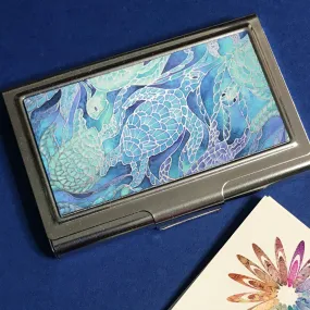 Blue Aqua Turtles business card holder for Sealife lovers.