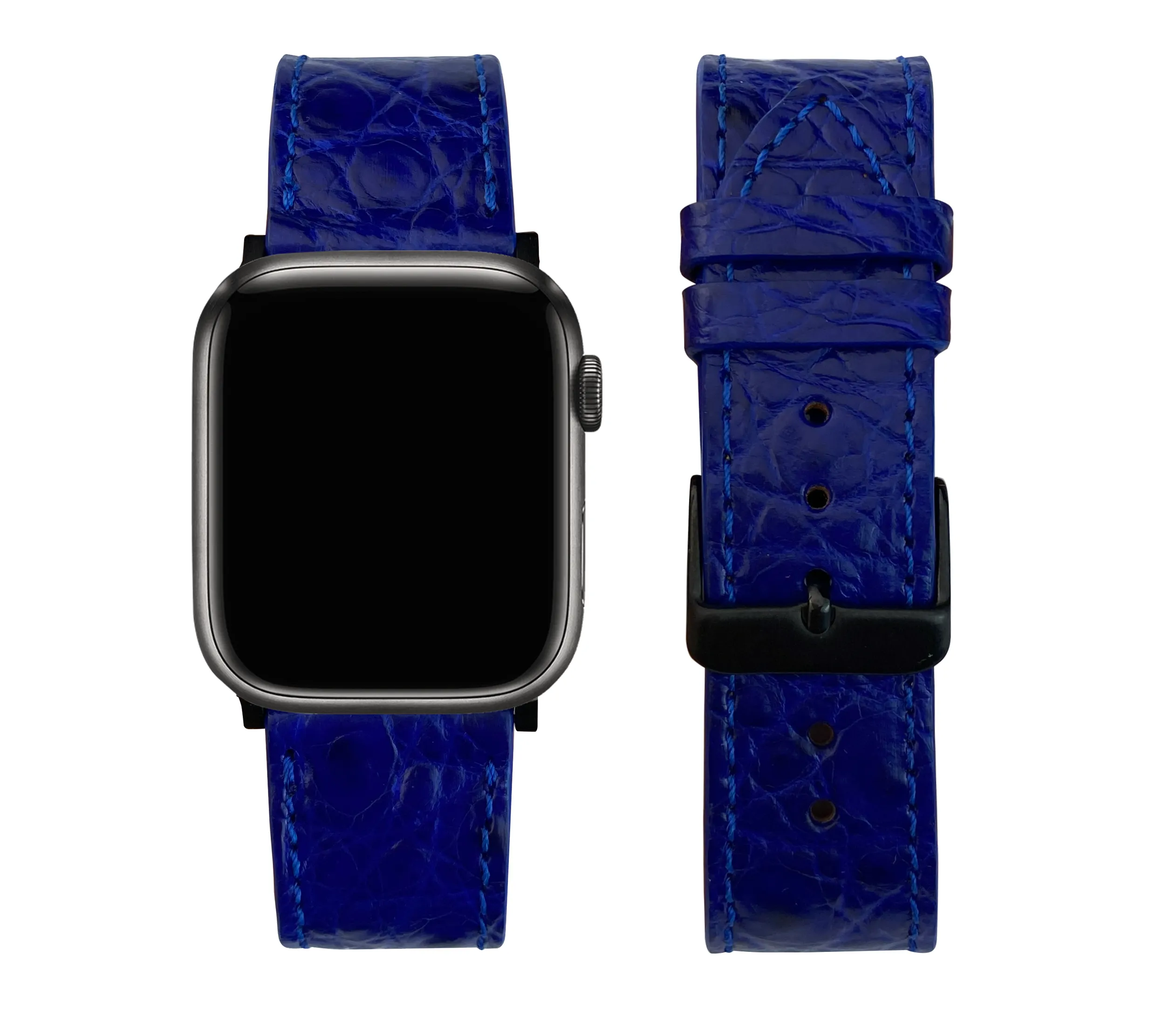 Blue Flat Alligator Leather Strap For Apple Watch Ultra Series 8 7 6 5 4 3 SE | AW-25