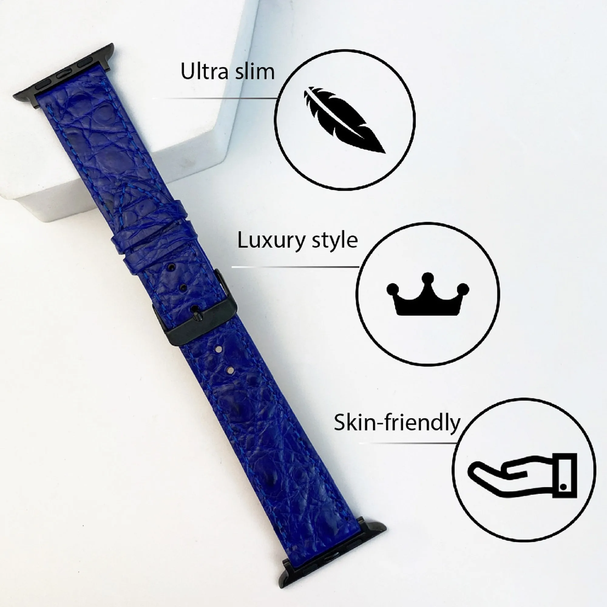 Blue Flat Alligator Leather Strap For Apple Watch Ultra Series 8 7 6 5 4 3 SE | AW-25