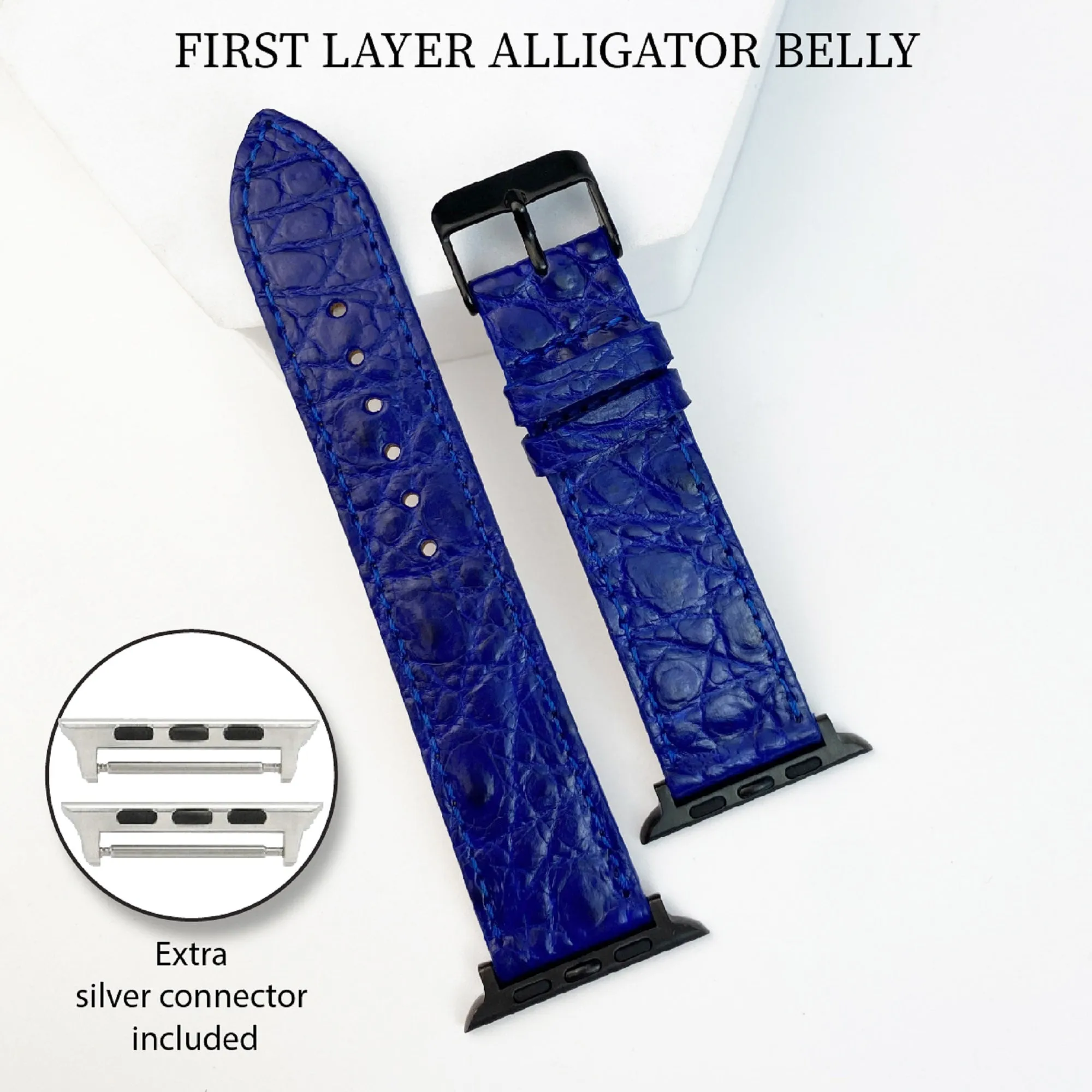 Blue Flat Alligator Leather Strap For Apple Watch Ultra Series 8 7 6 5 4 3 SE | AW-25