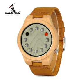 BOBO BIRD WA03 Handmade 12 holes Green Wooden Face Bamboo Watch for Men Leather Band Quartz Wristwatch