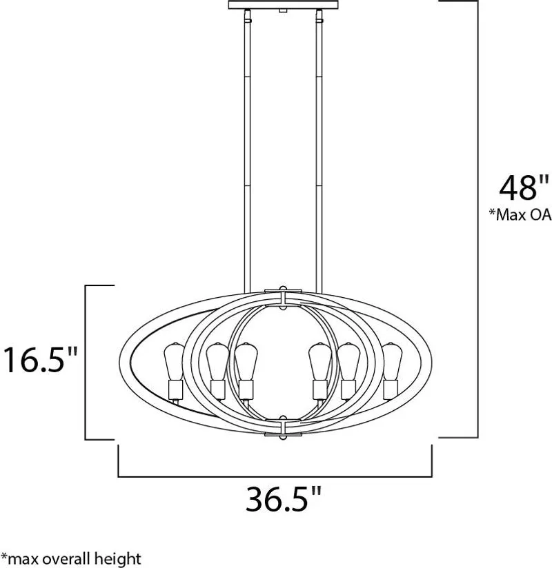 Bodega Bay 22.25" 6 Light Chandelier in Anthracite