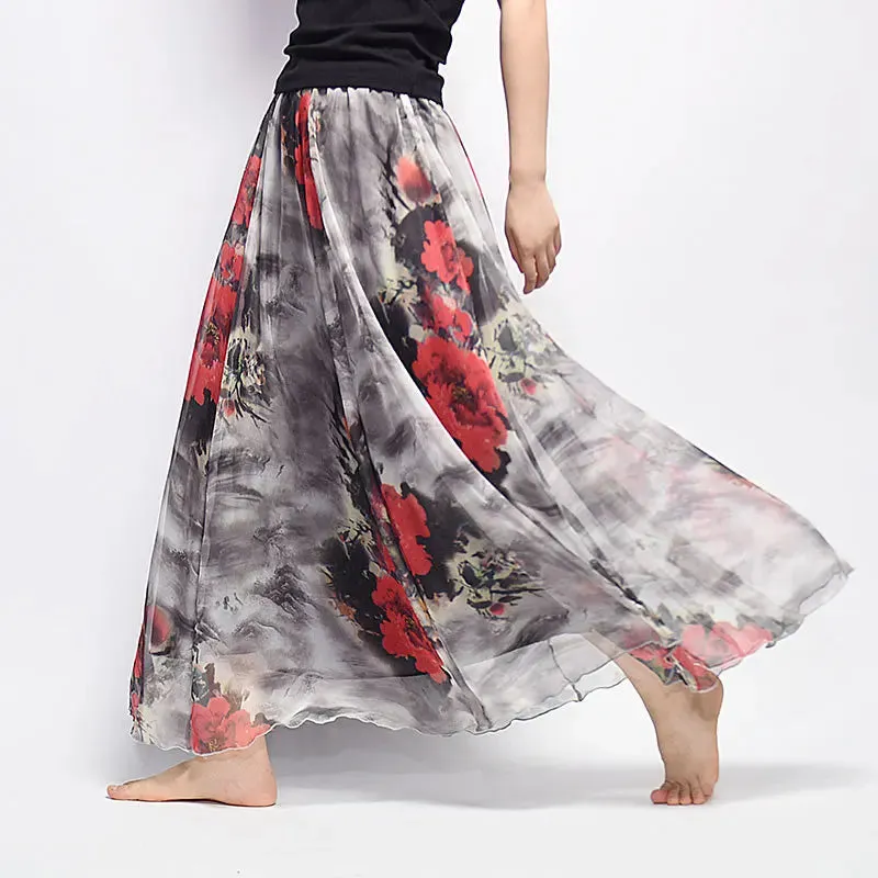 Bohemian Long Skirts Women Elegant Chiffon Saia Harajuku Beach High Waist Long Skirt Woman Clothes Faldas Tutu Vestidos