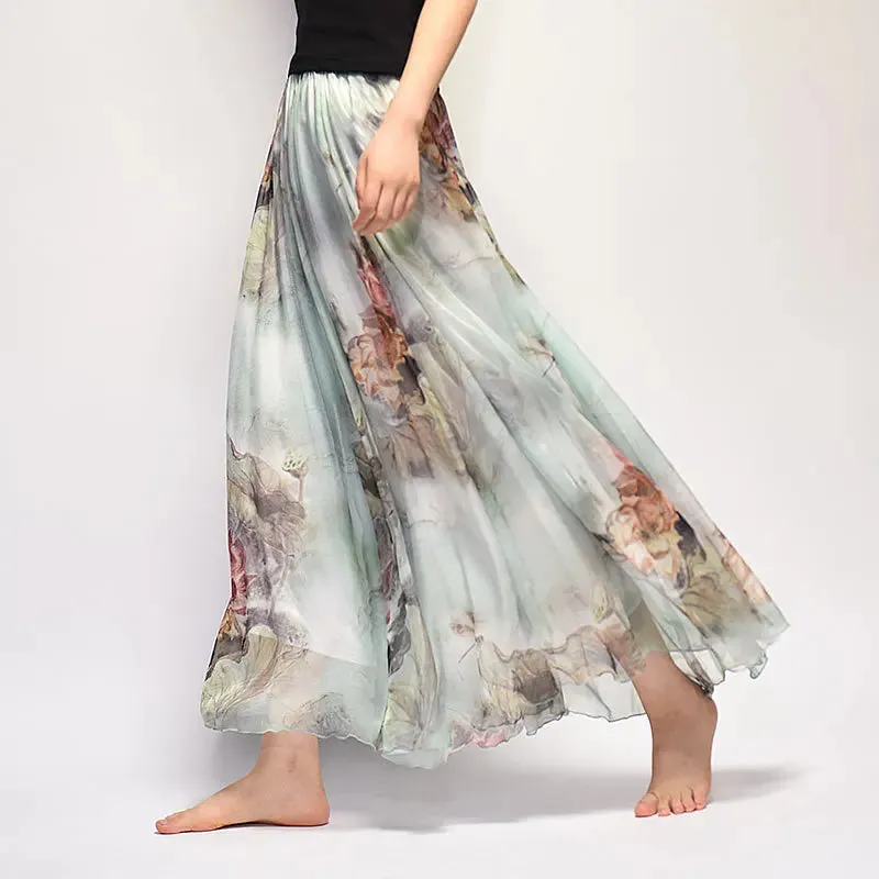 Bohemian Long Skirts Women Elegant Chiffon Saia Harajuku Beach High Waist Long Skirt Woman Clothes Faldas Tutu Vestidos