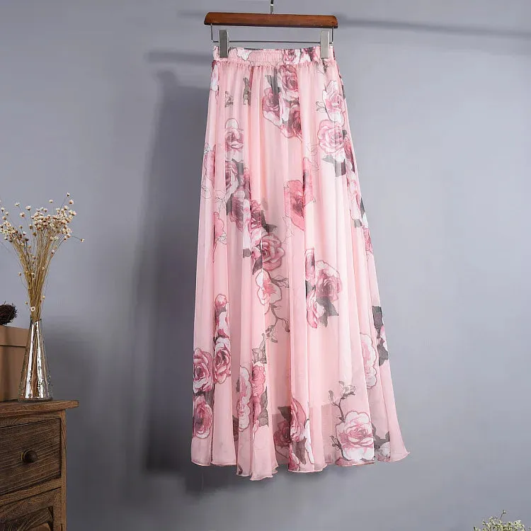 Bohemian Long Skirts Women Elegant Chiffon Saia Harajuku Beach High Waist Long Skirt Woman Clothes Faldas Tutu Vestidos