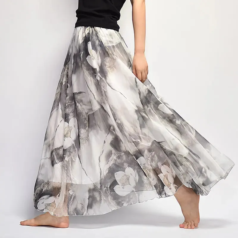 Bohemian Long Skirts Women Elegant Chiffon Saia Harajuku Beach High Waist Long Skirt Woman Clothes Faldas Tutu Vestidos