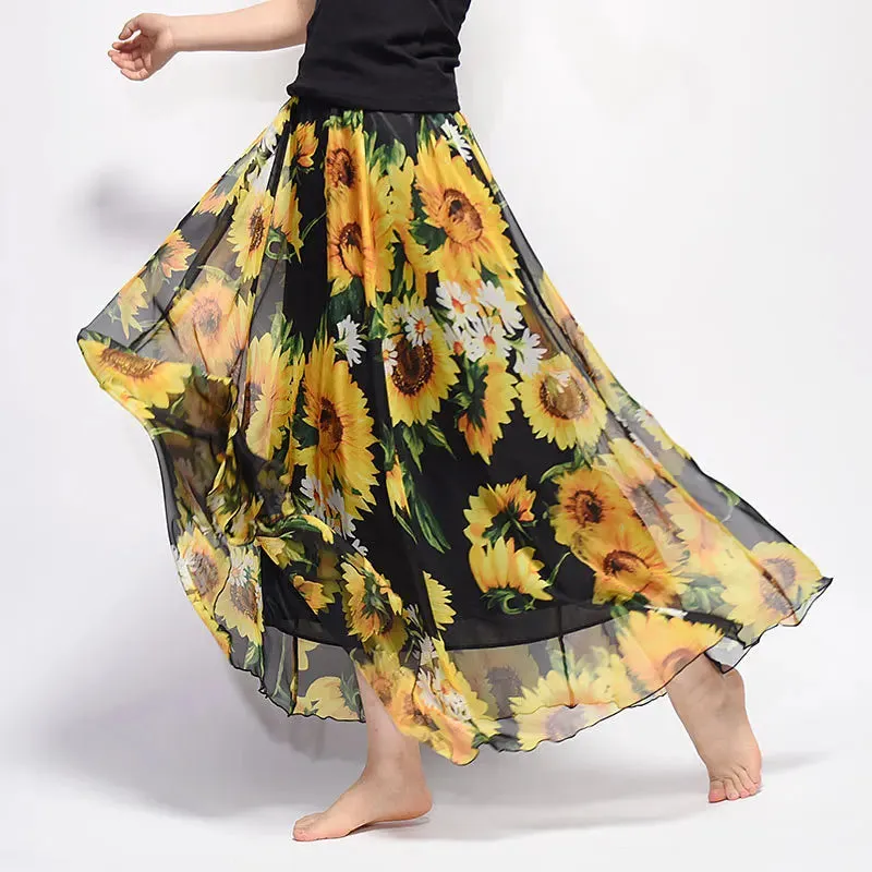 Bohemian Long Skirts Women Elegant Chiffon Saia Harajuku Beach High Waist Long Skirt Woman Clothes Faldas Tutu Vestidos