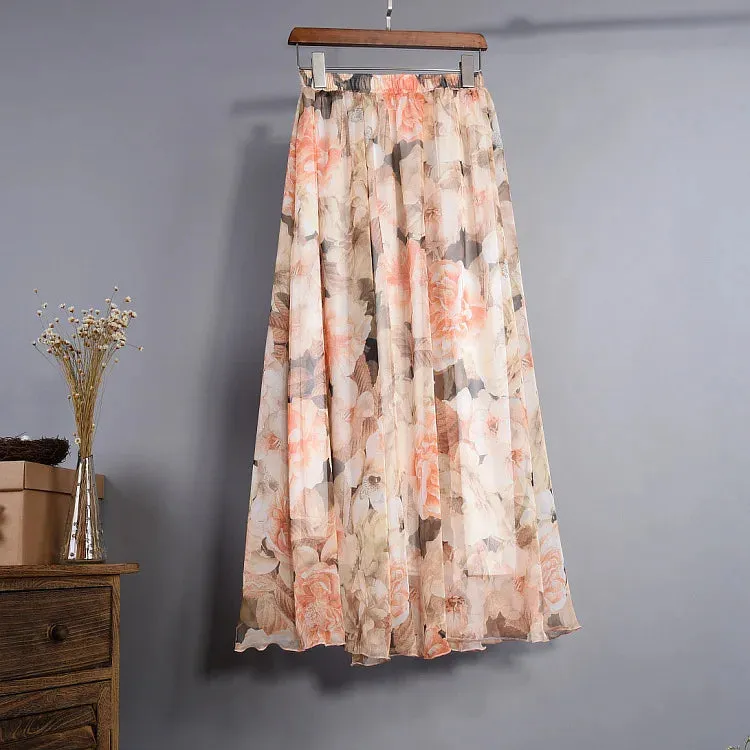 Bohemian Long Skirts Women Elegant Chiffon Saia Harajuku Beach High Waist Long Skirt Woman Clothes Faldas Tutu Vestidos