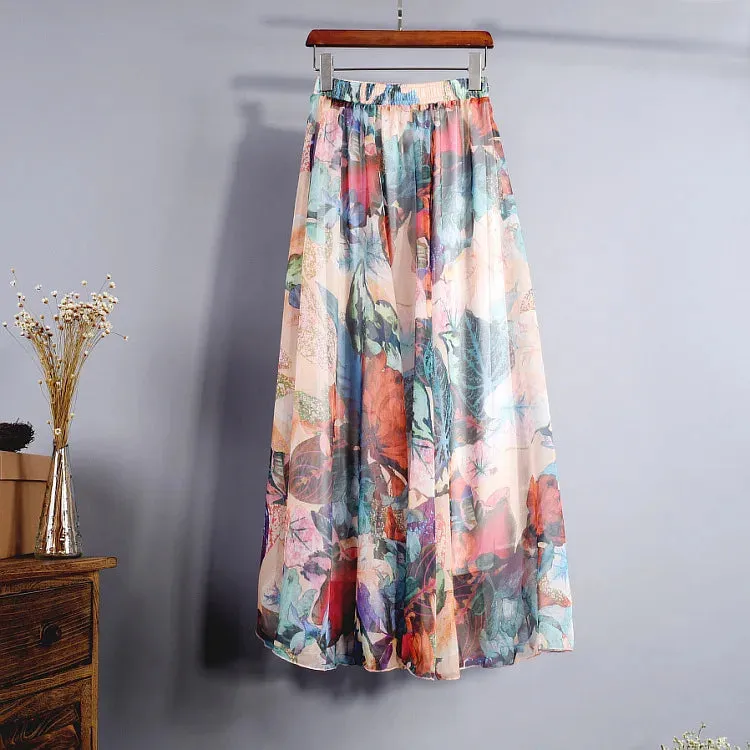 Bohemian Long Skirts Women Elegant Chiffon Saia Harajuku Beach High Waist Long Skirt Woman Clothes Faldas Tutu Vestidos