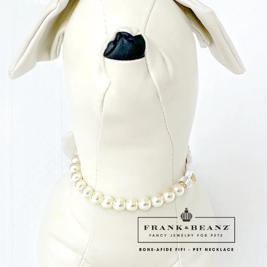 Bone-Afide FiFi Rhinestone Bone Pearl Dog Necklace