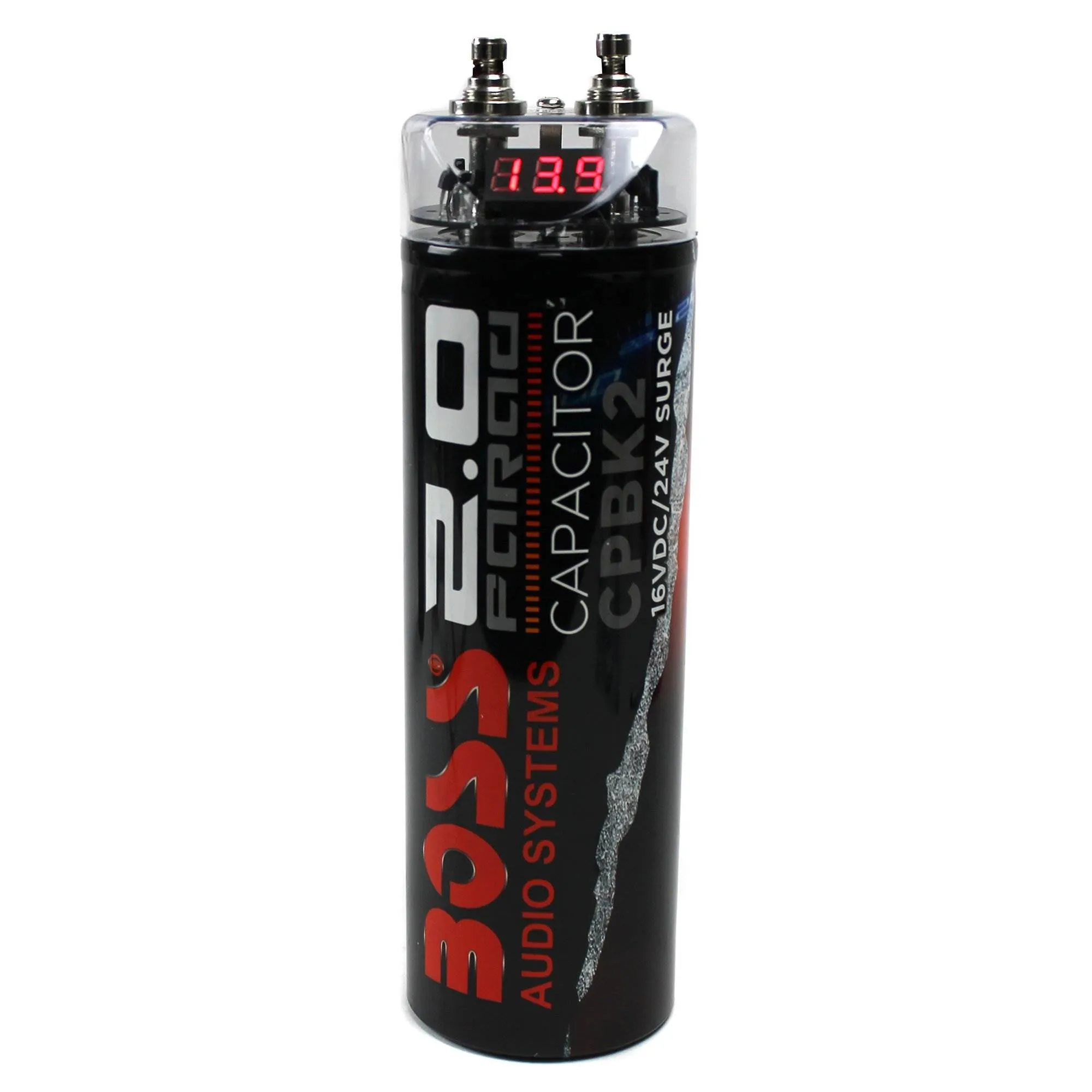 Boss CPBK2 2 Farad 20-Volt  Digital Voltage Car Audio Power Capacitor, LED Black