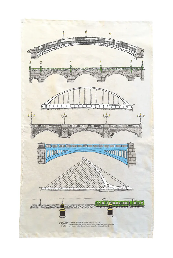 Bridges over the River Liffey, Dublin. Tea Towel.