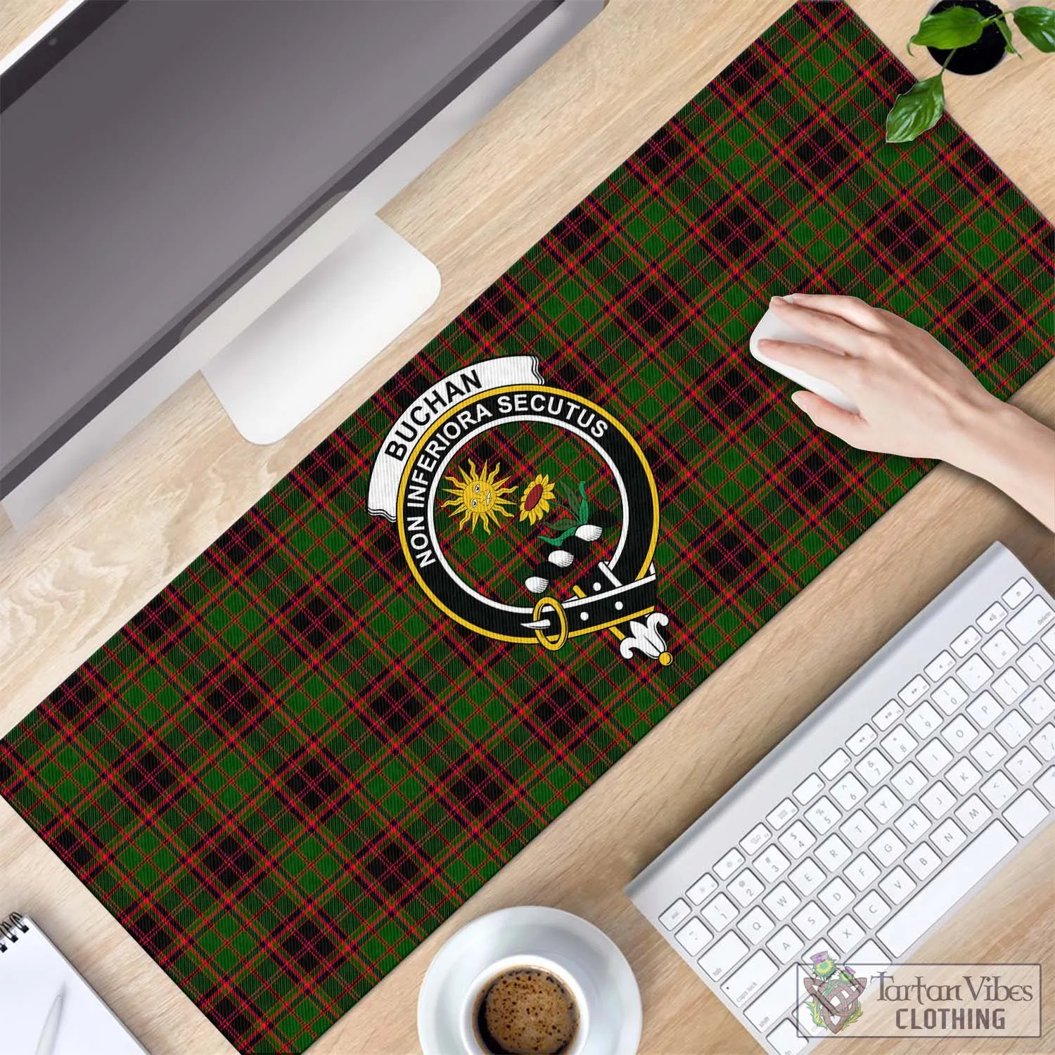 Buchan Tartan Mouse Pad with Family Crest