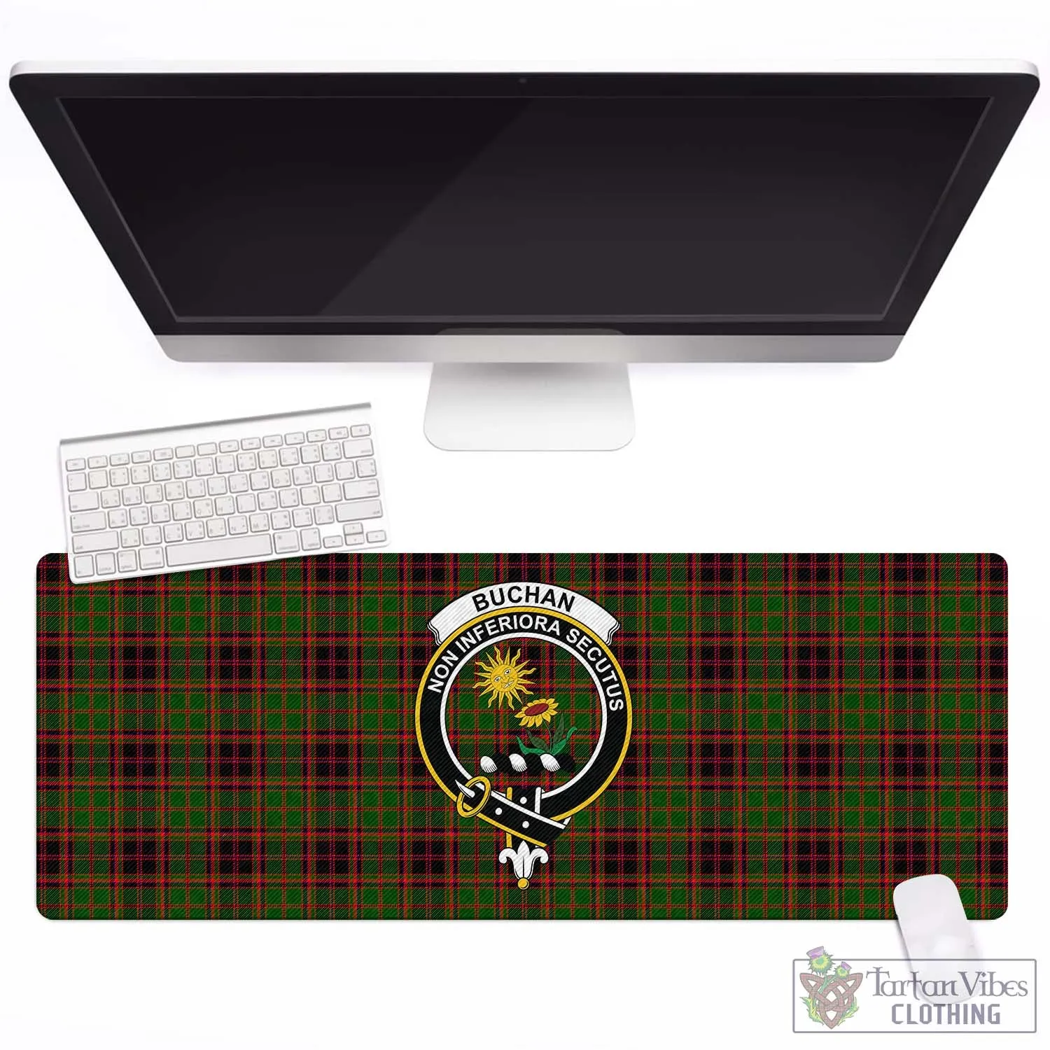 Buchan Tartan Mouse Pad with Family Crest