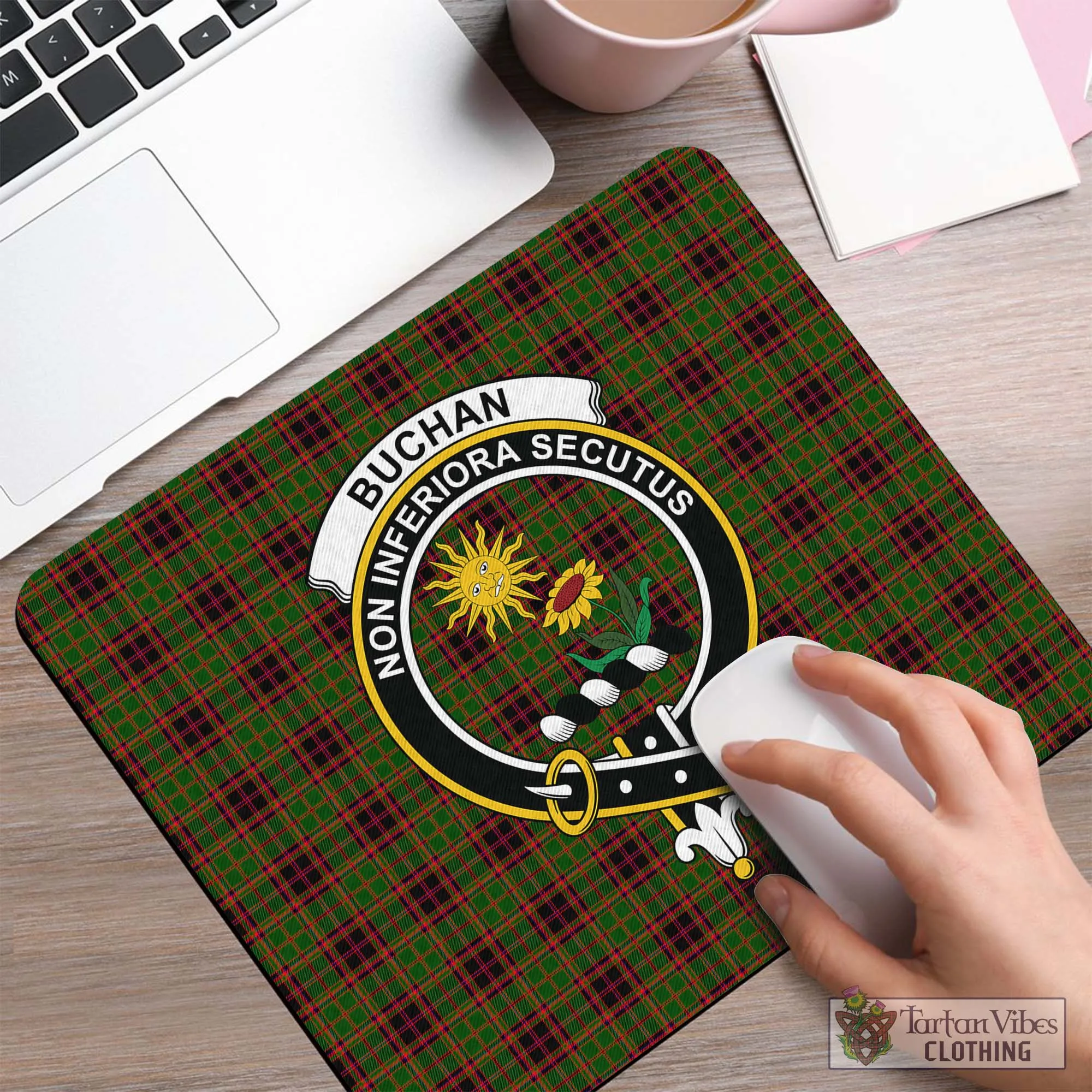 Buchan Tartan Mouse Pad with Family Crest