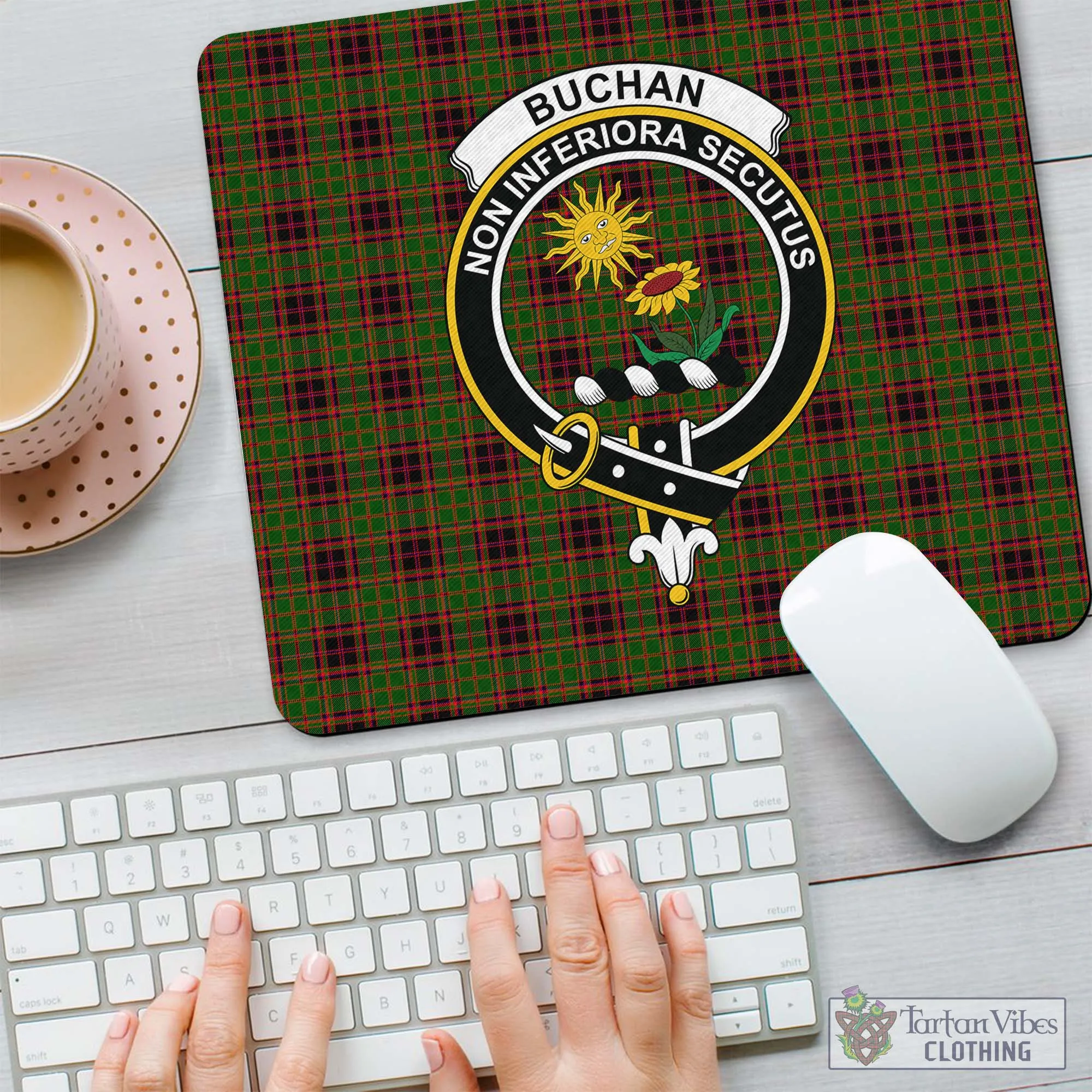 Buchan Tartan Mouse Pad with Family Crest