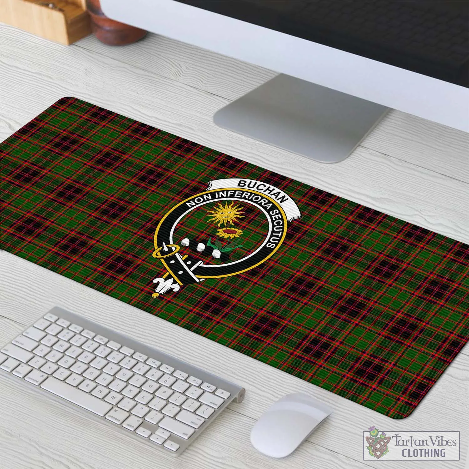 Buchan Tartan Mouse Pad with Family Crest