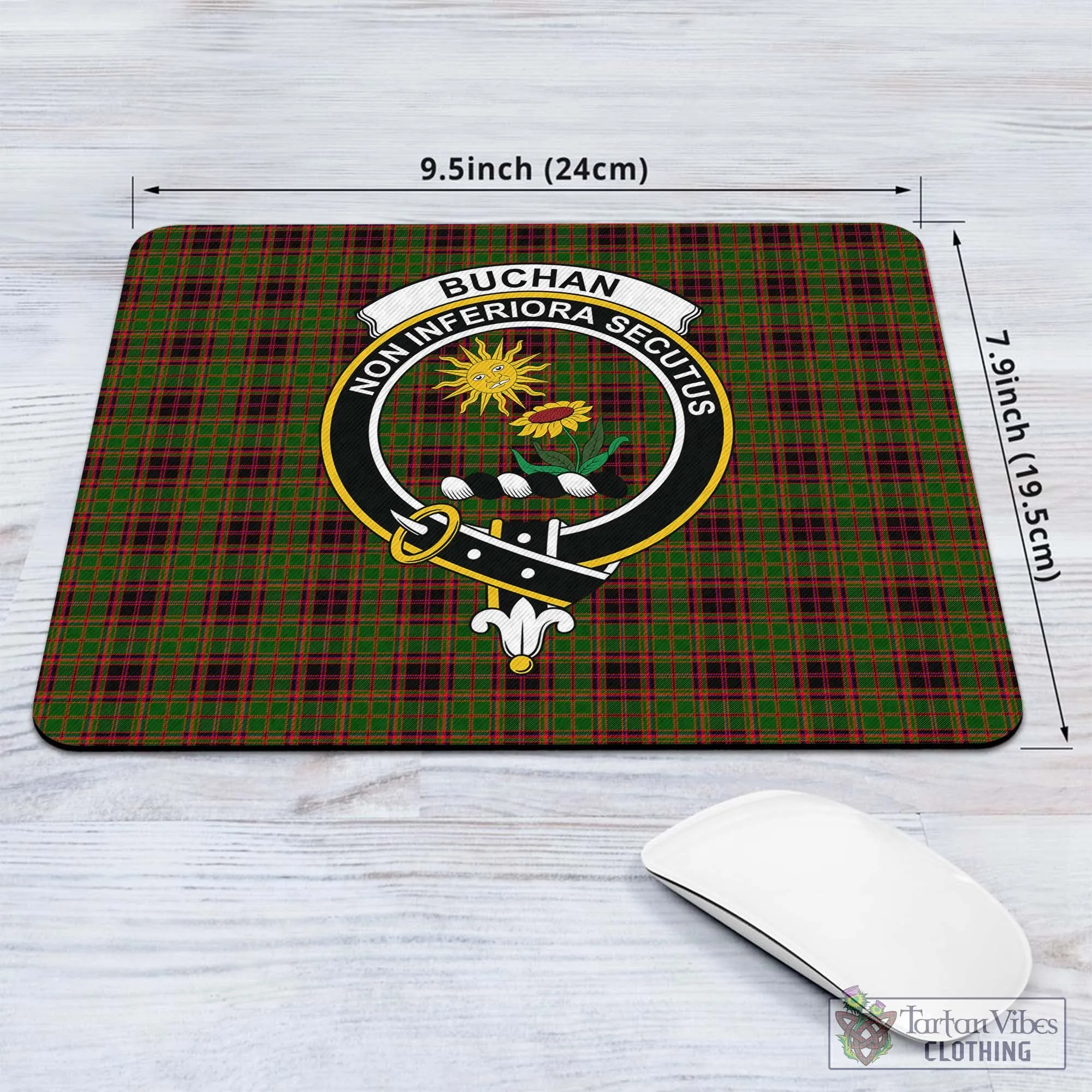 Buchan Tartan Mouse Pad with Family Crest