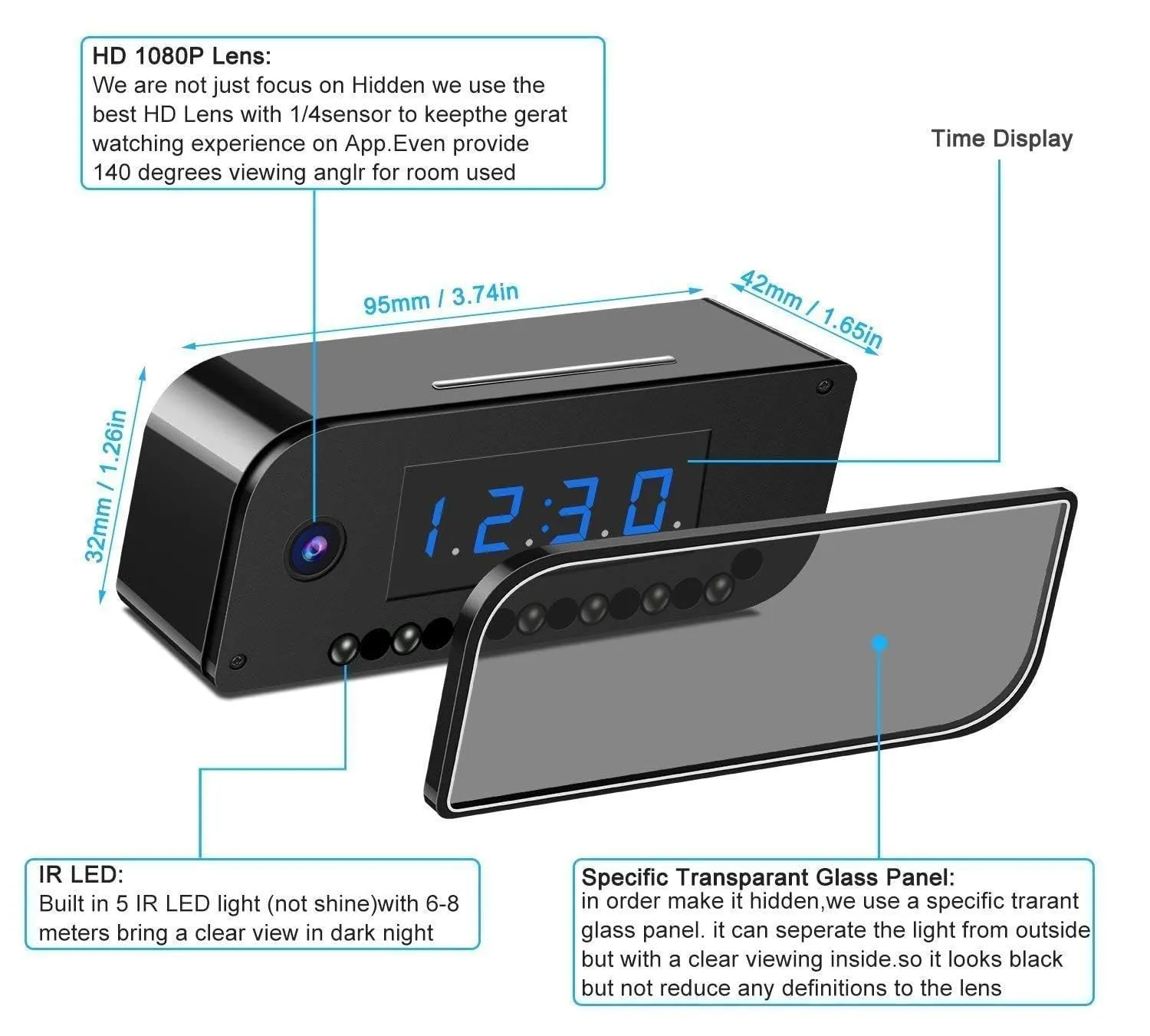 CAMERA DEKHO Wi-Fi Camera Table Clock Wireless Camera 1080p with Motion Detection, Room Thermometer, Alarm Clock Camera Home Video Recording with Audio, Night Vision Camera (Table Clock)_89_087