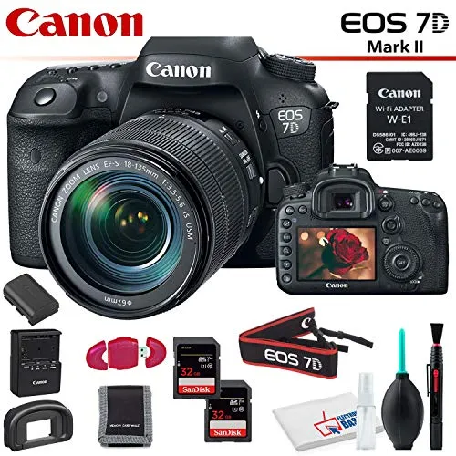 Canon EOS 7D Mark II DSLR Camera (Intl Model) with 18-135mm Lens & W-E1 Wi-Fi Adapter With Memory Card Kit and Cleaning Kit