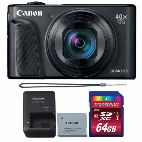 Canon PowerShot SX740 HS Digital Camera (Black)   64GB Memory Card