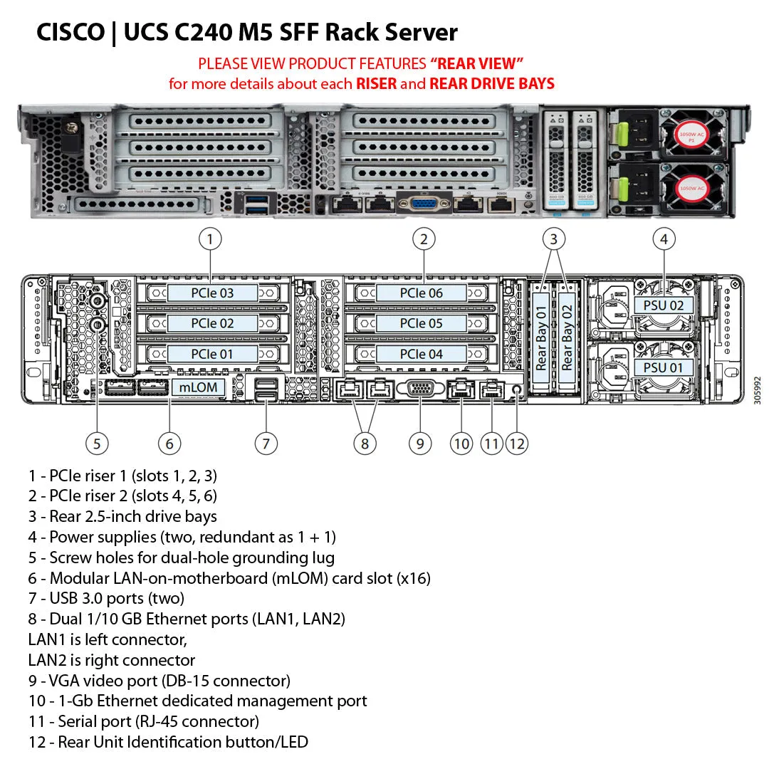 Cisco UCS C240 C-Series M5 8 or 24x 2.5" SFF Rack Servers CTO